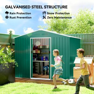 Outsunny 8' x 6' Outdoor Storage Shed, Metal Garden Tool Storage House with Lockable Sliding Doors and Vents, Green - Image 4