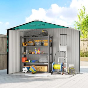 Outsunny 8' x 6' Outdoor Storage Shed, Metal Garden Tool Storage House with Lockable Sliding Doors and Vents, Green - Image 7