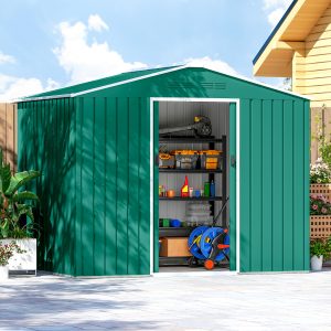 Outsunny 8' x 6' Outdoor Storage Shed, Metal Garden Tool Storage House with Lockable Sliding Doors and Vents, Green - Image 9