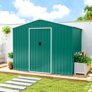 Outsunny 8' x 6' Outdoor Storage Shed, Metal Garden Tool Storage House with Lockable Sliding Doors and Vents, Green - Image 10