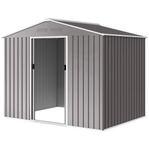 Outsunny 8' x 6' Outdoor Storage Shed, Metal Garden Tool Storage House with Lockable Sliding Doors and Vents, Light Grey - Image 2