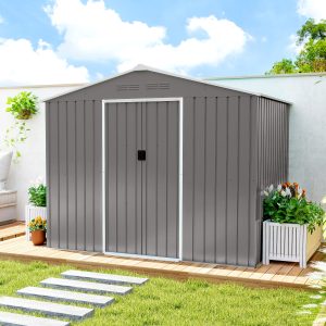 Outsunny 8' x 6' Outdoor Storage Shed, Metal Garden Tool Storage House with Lockable Sliding Doors and Vents, Light Grey - Image 10