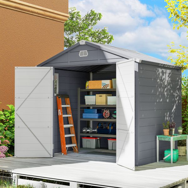 Outsunny 8' x 6' Plastic Garden Storage Shed with Latch Door, Vents, Sloped Roof, Dark Grey - Image 1