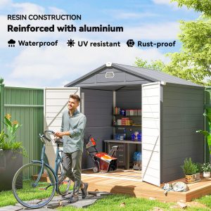 Outsunny 8' x 6' Plastic Garden Storage Shed with Latch Door, Vents, Sloped Roof, Dark Grey - Image 5