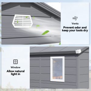 Outsunny 8' x 6' Plastic Garden Storage Shed with Latch Door, Vents, Sloped Roof, Dark Grey - Image 6