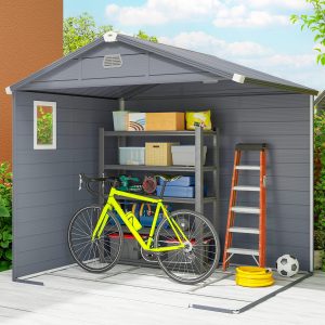 Outsunny 8' x 6' Plastic Garden Storage Shed with Latch Door, Vents, Sloped Roof, Dark Grey - Image 10