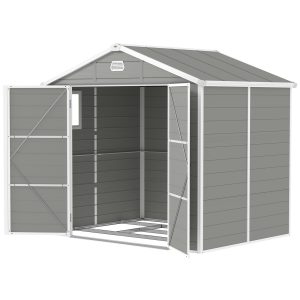Outsunny 8' x 6' Plastic Garden Storage Shed with Latch Door, Vents, Sloped Roof, Light Grey - Image 2