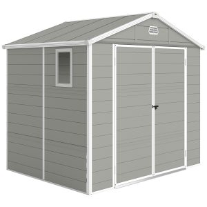 Outsunny 8' x 6' Plastic Garden Storage Shed with Latch Door, Vents, Sloped Roof, Light Grey - Image 11