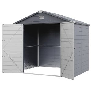 Outsunny 8' x 6' Plastic Garden Storage Shed with Latch Door, Vents, Sloped Roof, Light Grey - Image 2