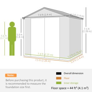 Outsunny 8' x 6' Plastic Garden Storage Shed with Latch Door, Vents, Sloped Roof, Light Grey - Image 3