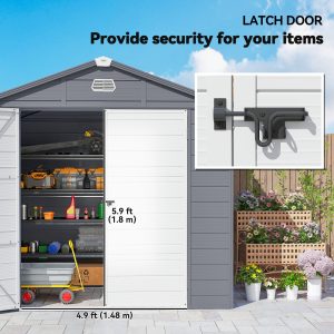 Outsunny 8' x 6' Plastic Garden Storage Shed with Latch Door, Vents, Sloped Roof, Light Grey - Image 7