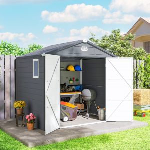 Outsunny 8' x 6' Plastic Garden Storage Shed with Latch Door, Vents, Sloped Roof, Light Grey - Image 8