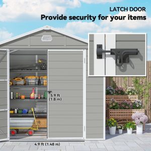 Outsunny 8' x 6' Plastic Garden Storage Shed with Latch Door, Vents, Sloped Roof, Light Grey - Image 7