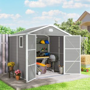 Outsunny 8' x 6' Plastic Garden Storage Shed with Latch Door, Vents, Sloped Roof, Light Grey - Image 8