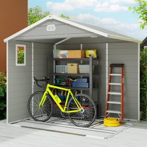 Outsunny 8' x 6' Plastic Garden Storage Shed with Latch Door, Vents, Sloped Roof, Light Grey - Image 9