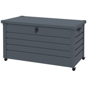 Outsunny 82 Gallon Garden Storage Box, Waterproof Outdoor Storage Container with Wheels and Handles, Dark Grey - Image 2