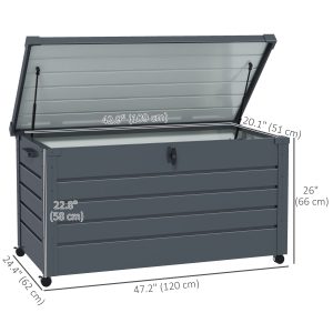 Outsunny 82 Gallon Garden Storage Box, Waterproof Outdoor Storage Container with Wheels and Handles, Dark Grey - Image 3
