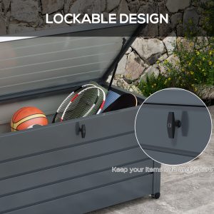 Outsunny 82 Gallon Garden Storage Box, Waterproof Outdoor Storage Container with Wheels and Handles, Dark Grey - Image 7
