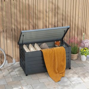 Outsunny 82 Gallon Garden Storage Box, Waterproof Outdoor Storage Container with Wheels and Handles, Dark Grey - Image 8