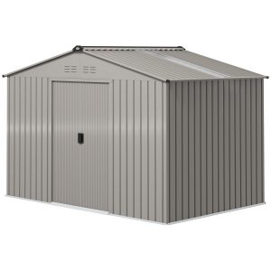 Outsunny 9.1' x 6.4' x 6.3' Garden Storage Shed w/ Foundation Kit Metal Tool Storage House w/ Double Doors Grey - Image 2