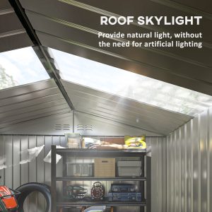 Outsunny 9.1' x 6.4' x 6.3' Garden Storage Shed w/ Foundation Kit Metal Tool Storage House w/ Double Doors Grey - Image 4