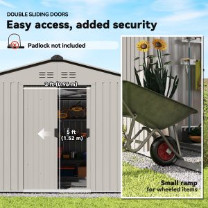 Outsunny 9.1' x 6.4' x 6.3' Garden Storage Shed w/ Foundation Kit Metal Tool Storage House w/ Double Doors Grey - Image 6