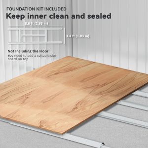 Outsunny 9.1' x 6.4' x 6.3' Garden Storage Shed w/ Foundation Kit Metal Tool Storage House w/ Double Doors Grey - Image 7