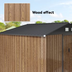 Outsunny 9.1'x6.4'x6.3' Garden Storage Shed, Outdoor Storage Tool House with Vents, Foundation and Lockable Double Doors, Teak - Image 11