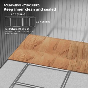 Outsunny 9.1'x6.4'x6.3' Garden Storage Shed, Outdoor Storage Tool House with Vents, Foundation and Lockable Double Doors, Teak - Image 7