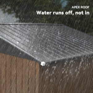 Outsunny 9.1'x6.4'x6.3' Garden Storage Shed, Outdoor Storage Tool House with Vents, Foundation and Lockable Double Doors, Teak - Image 8