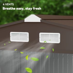 Outsunny 9.1'x6.4'x6.3' Garden Storage Shed w/ Floor Foundation Metal Tool Storage House w/ Double Doors Dark Grey Yellow - Image 9