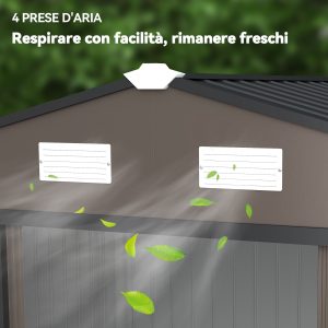 Outsunny 9.1'x6.4'x6.3' Garden Storage Shed w/ Foundation Kit Metal Tool Storage House w/ Double Doors Brown - Image 9