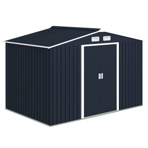 Outsunny 9.1'x6.4'x6.3' Garden Storage Shed w/ Foundation Kit Metal Tool Storage House w/ Double Doors Dark Grey - Image 2