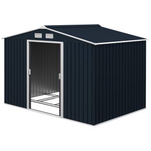 Outsunny 9.1'x6.4'x6.3' Garden Storage Shed w/ Foundation Kit Metal Tool Storage House w/ Double Doors Dark Grey - Image 11