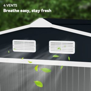 Outsunny 9.1'x6.4'x6.3' Garden Storage Shed w/ Foundation Kit Metal Tool Storage House w/ Double Doors Dark Grey - Image 9