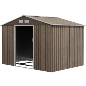 Outsunny 9.1'x6.4'x6.3' Garden Storage Shed w/ Foundation Kit Metal Tool Storage House w/ Double Doors Distressed Light Brown - Image 2
