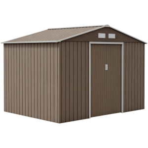 Outsunny 9.1'x6.4'x6.3' Garden Storage Shed w/ Foundation Kit Metal Tool Storage House w/ Double Doors Distressed Light Brown - Image 11