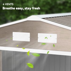 Outsunny 9.1'x6.4'x6.3' Garden Storage Shed w/ Foundation Kit Metal Tool Storage House w/ Double Doors Distressed Light Brown - Image 9