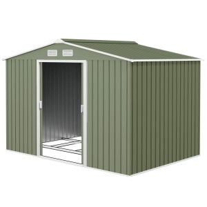 Outsunny 9.1'x6.4'x6.3' Garden Storage Shed w/ Foundation Kit Metal Tool Storage House w/ Double Doors Light Green - Image 14