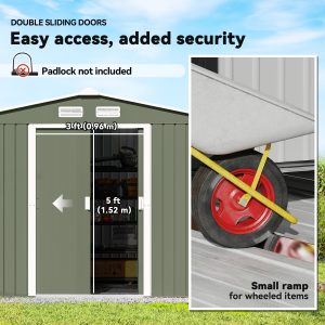 Outsunny 9.1'x6.4'x6.3' Garden Storage Shed w/ Foundation Kit Metal Tool Storage House w/ Double Doors Light Green - Image 5
