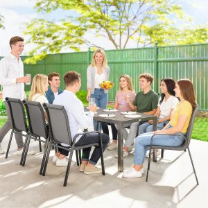 Outsunny 9 Pieces Patio Set with Stackable Chairs, Patio Dining Set with Glass Top for Garden, Patio, Backyard, Dark Grey - Image 10