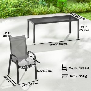 Outsunny 9 Pieces Patio Set with Stackable Chairs, Patio Dining Set with Glass Top for Garden, Patio, Backyard, Light Grey - Image 3