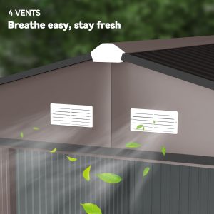 Outsunny 9' x 10.6' Garden Storage Shed w/ Foundation Kit Metal Tool Storage House w/ Double Doors Brown - Image 9