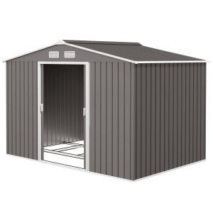 Outsunny 9x6 Galvanized Steel Ventilated Garden Storage Shed with Double Doors, Foundation Kit, Grey - Image 16