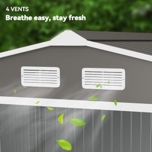 Outsunny 9x6 Galvanized Steel Ventilated Garden Storage Shed with Double Doors, Foundation Kit, Grey - Image 9