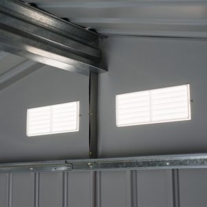 Outsunny 9x6 Galvanized Steel Ventilated Garden Storage Shed with Double Doors, Foundation Kit, Grey - Image 10