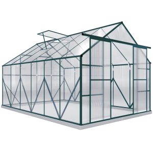 Outsunny Aluminium Greenhouse Polycarbonate Walk-in Garden Greenhouse Kit with Adjustable Roof Vent, 8 x 12ft, Green - Image 20