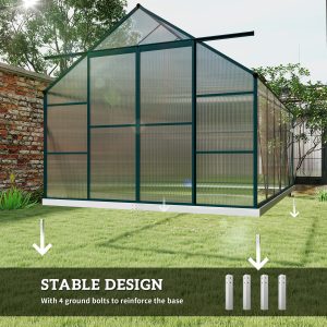 Outsunny Aluminium Greenhouse Polycarbonate Walk-in Garden Greenhouse Kit with Adjustable Roof Vent, 8 x 12ft, Green - Image 15
