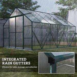 Outsunny Aluminium Greenhouse Polycarbonate Walk-in Garden Greenhouse Kit with Adjustable Roof Vent, 8 x 12ft, Green - Image 16