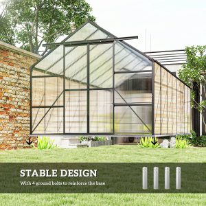 Outsunny Aluminum Greenhouse Polycarbonate Walk-in Garden Greenhouse Kit with Rain Gutter and Sliding Door, 16' x 8', Dark Grey - Image 16